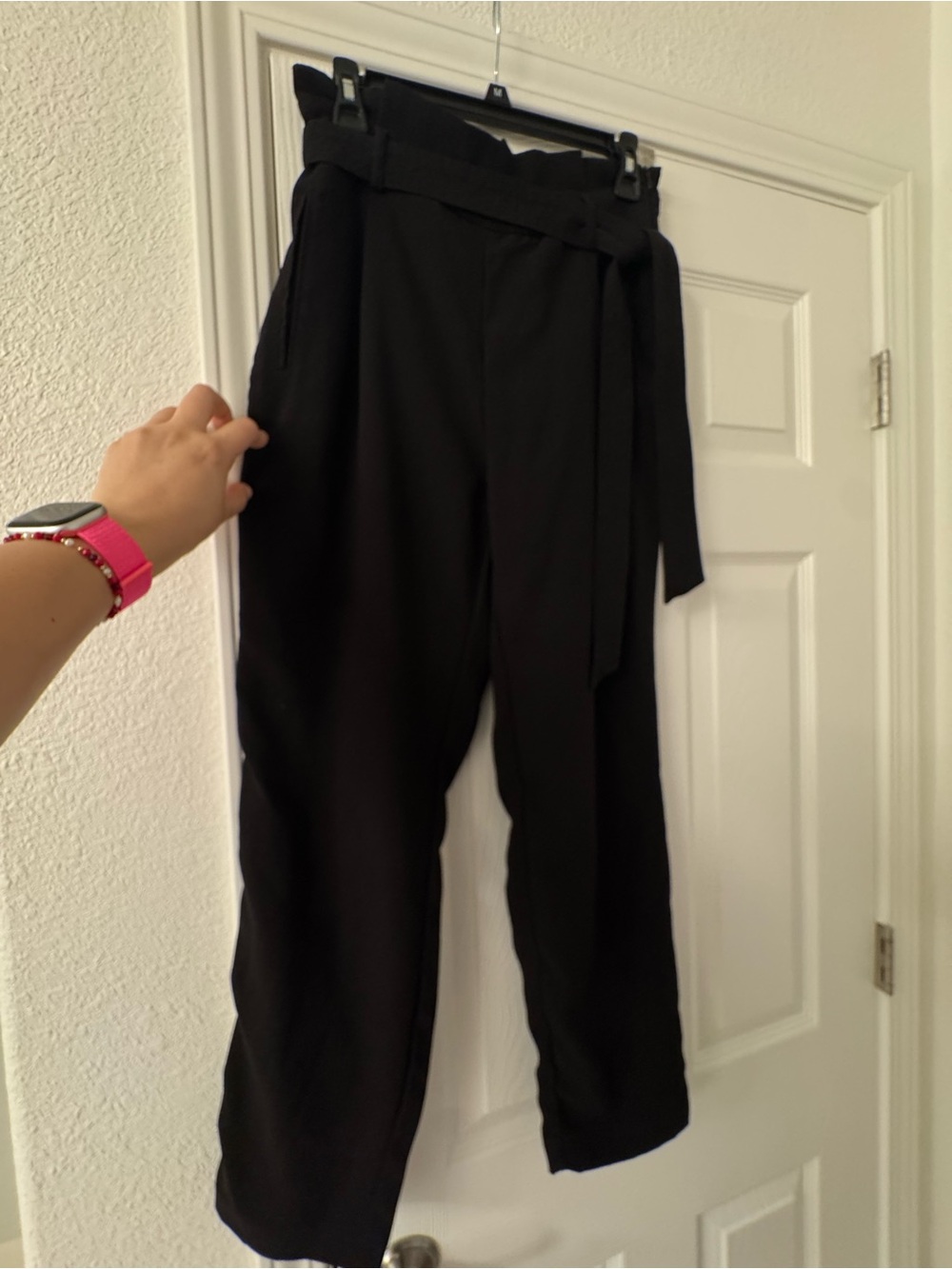 stradivarius Black High-Waist Belted Tapered Pants